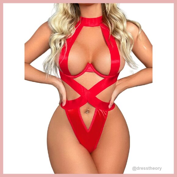 Strappy Lingerie Bodysuit with Choker Backless G-String Design